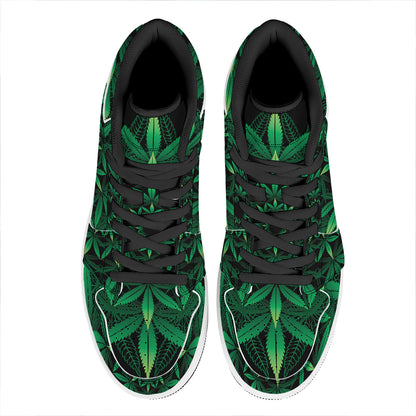 Cannabis Leaf Mandala Print High Top Leather Sneakers