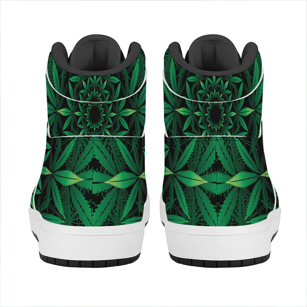 Cannabis Leaf Mandala Print High Top Leather Sneakers