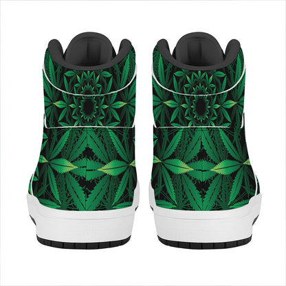Cannabis Leaf Mandala Print High Top Leather Sneakers