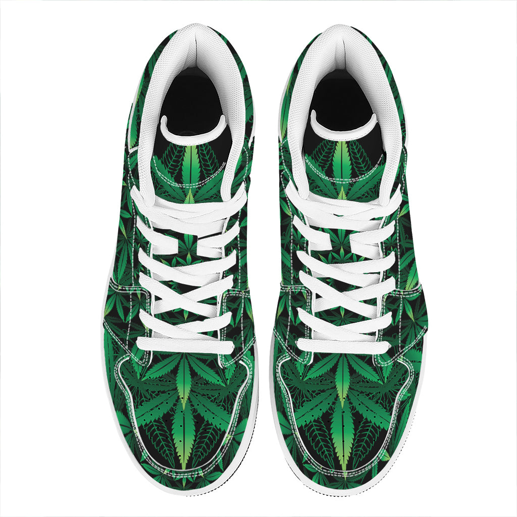 Cannabis Leaf Mandala Print High Top Leather Sneakers