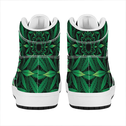 Cannabis Leaf Mandala Print High Top Leather Sneakers