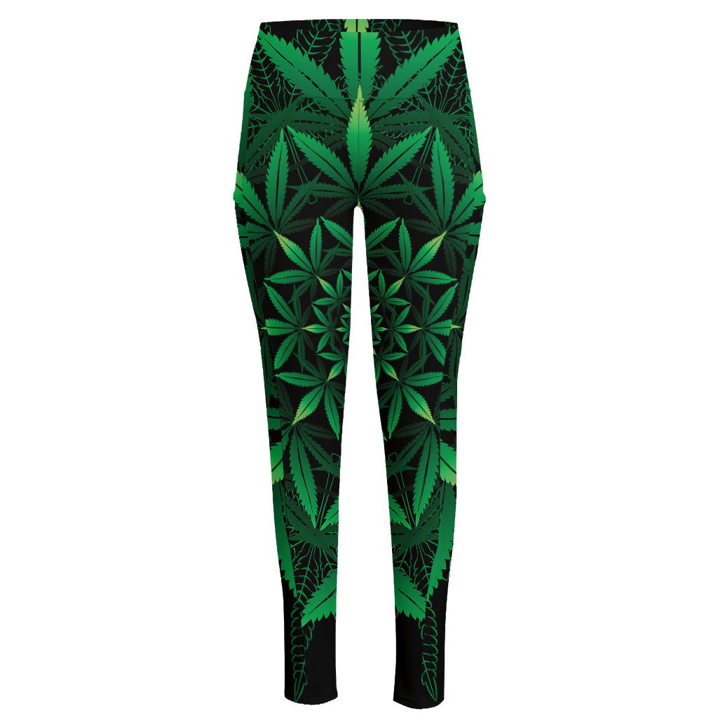 Cannabis Leaf Mandala Print High-Waisted Pocket Leggings