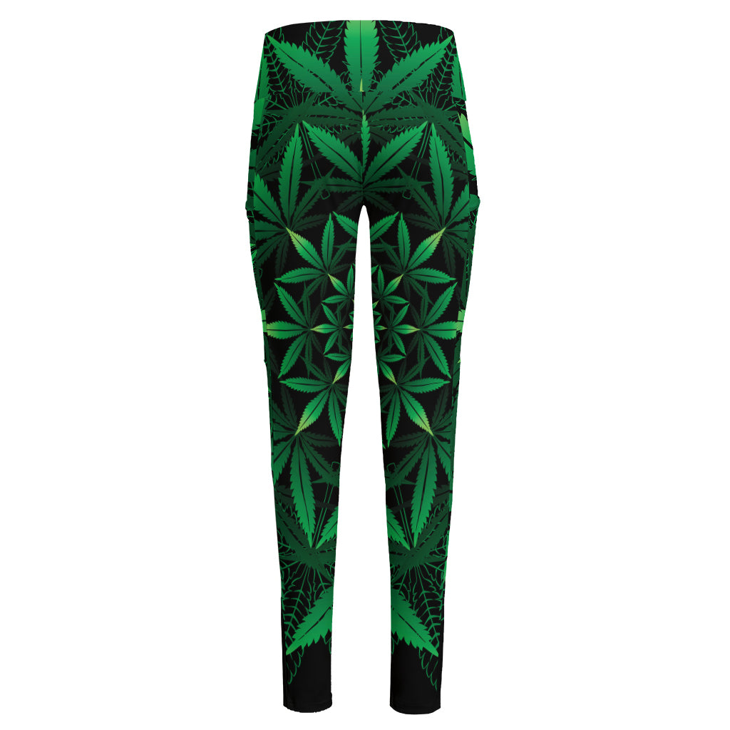 Cannabis Leaf Mandala Print High-Waisted Pocket Leggings