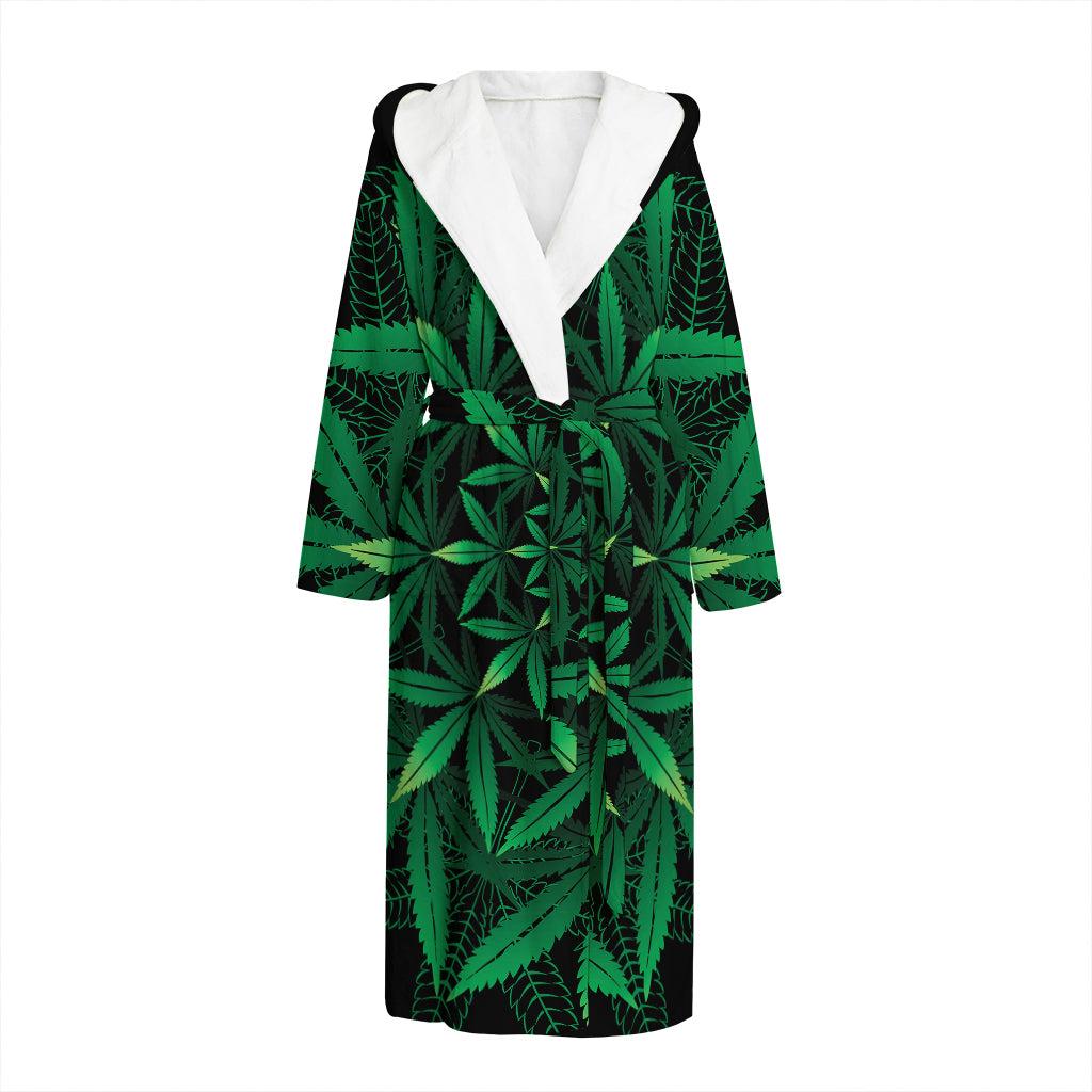 Cannabis Leaf Mandala Print Hooded Bathrobe