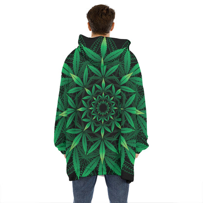 Cannabis Leaf Mandala Print Hoodie Blanket