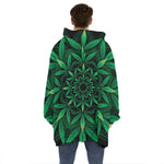 Cannabis Leaf Mandala Print Hoodie Blanket