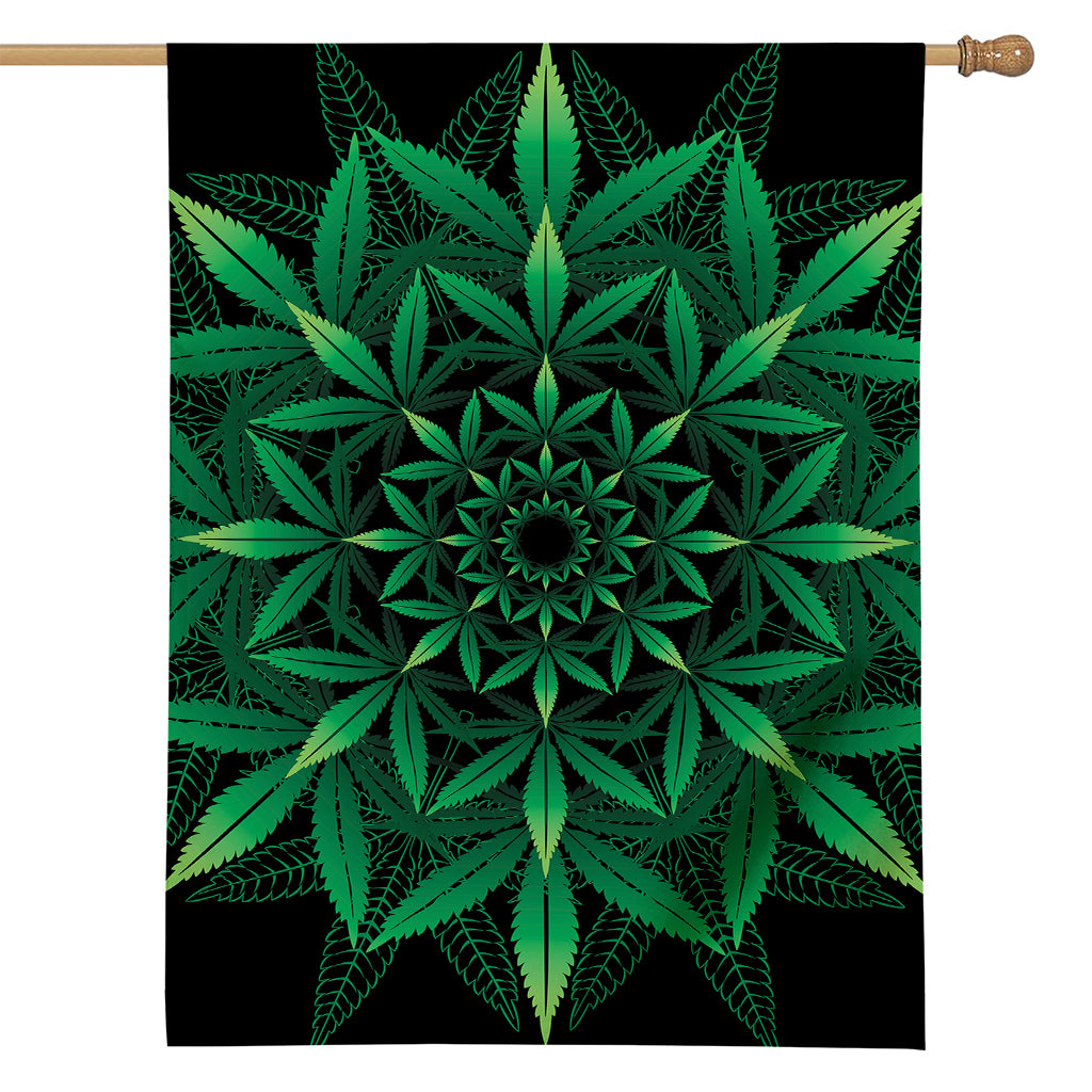 Cannabis Leaf Mandala Print House Flag