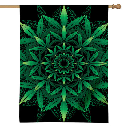 Cannabis Leaf Mandala Print House Flag