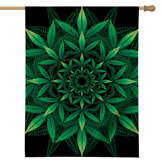 Cannabis Leaf Mandala Print House Flag