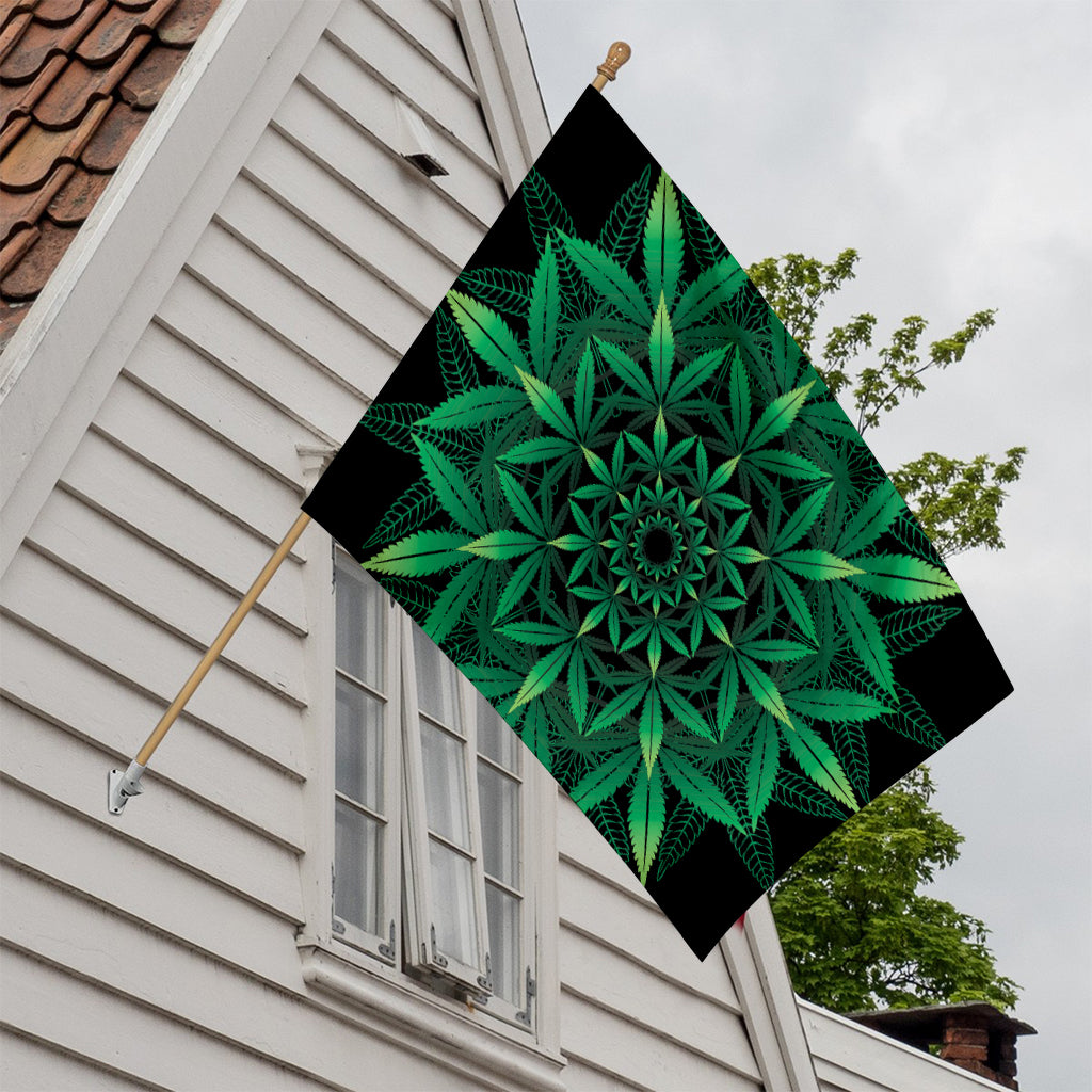 Cannabis Leaf Mandala Print House Flag