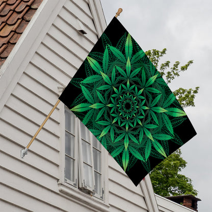 Cannabis Leaf Mandala Print House Flag