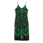 Cannabis Leaf Mandala Print Jersey Midi Cami Dress