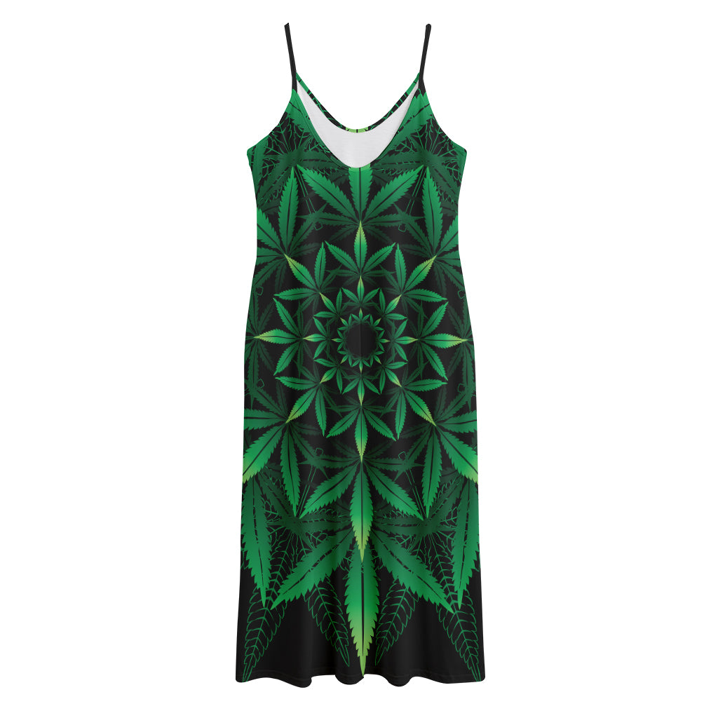 Cannabis Leaf Mandala Print Jersey Midi Cami Dress