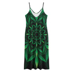 Cannabis Leaf Mandala Print Jersey Midi Cami Dress