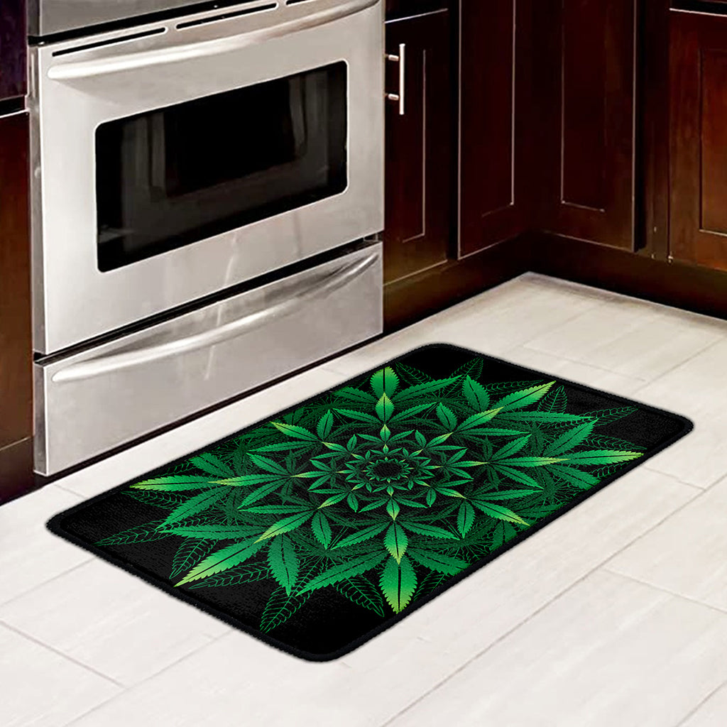 Cannabis Leaf Mandala Print Kitchen Mat