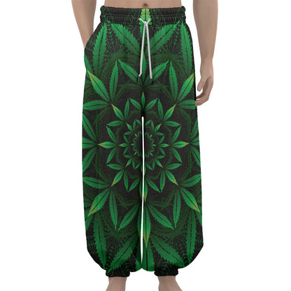 Cannabis Leaf Mandala Print Lantern Pants