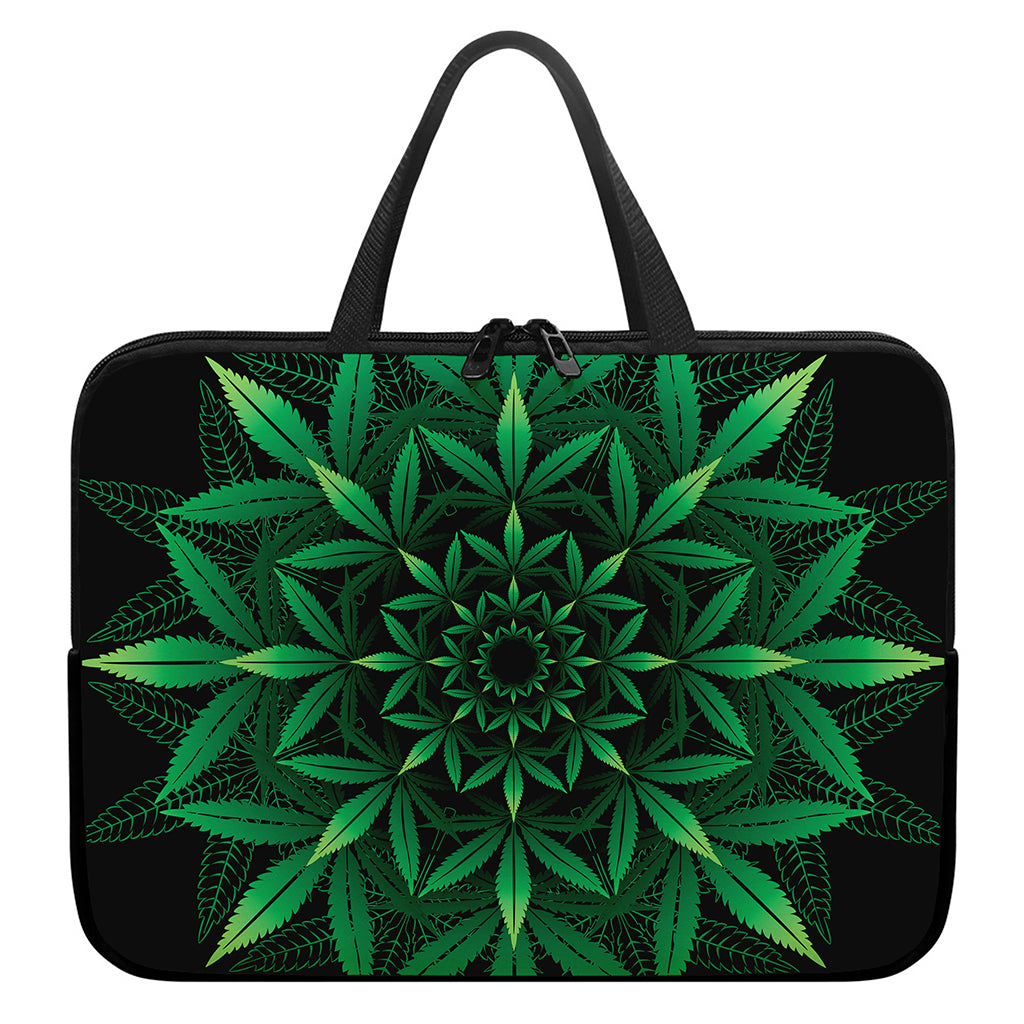 Cannabis Leaf Mandala Print Laptop Sleeve With Handle