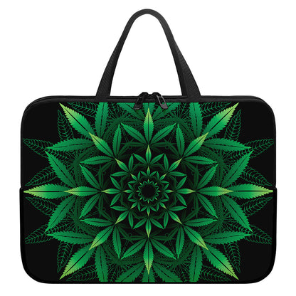 Cannabis Leaf Mandala Print Laptop Sleeve With Handle