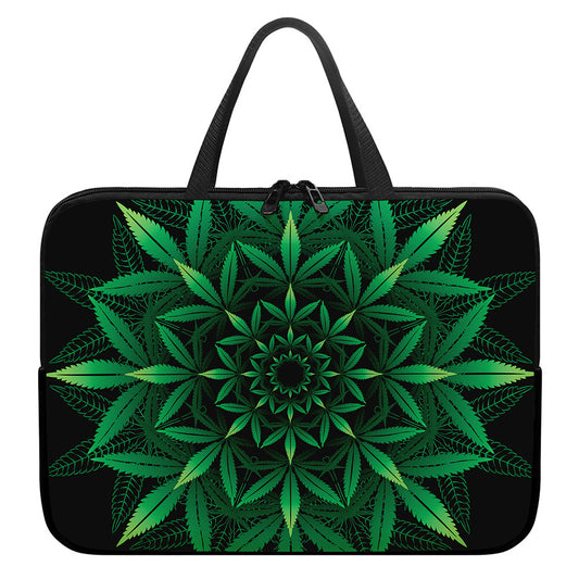 Cannabis Leaf Mandala Print Laptop Sleeve With Handle