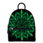 Cannabis Leaf Mandala Print Leather Backpack