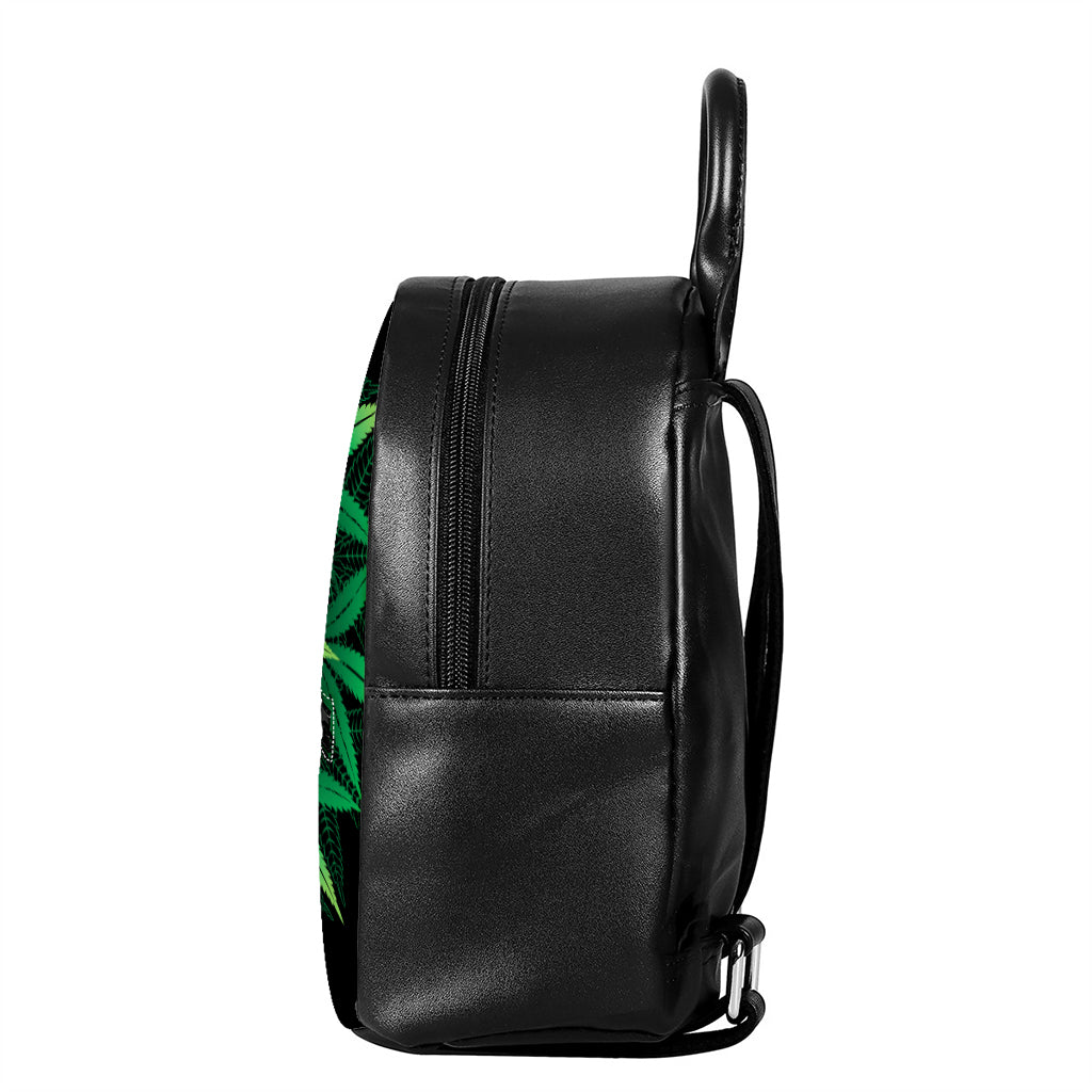 Cannabis Leaf Mandala Print Leather Backpack