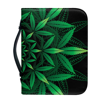 Cannabis Leaf Mandala Print Leather Bible Cover