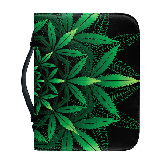 Cannabis Leaf Mandala Print Leather Bible Cover