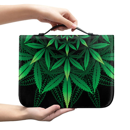 Cannabis Leaf Mandala Print Leather Bible Cover