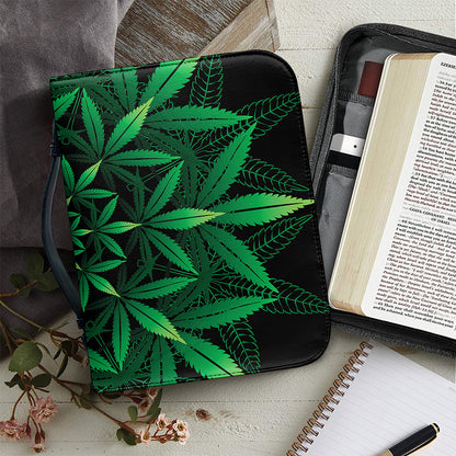 Cannabis Leaf Mandala Print Leather Bible Cover