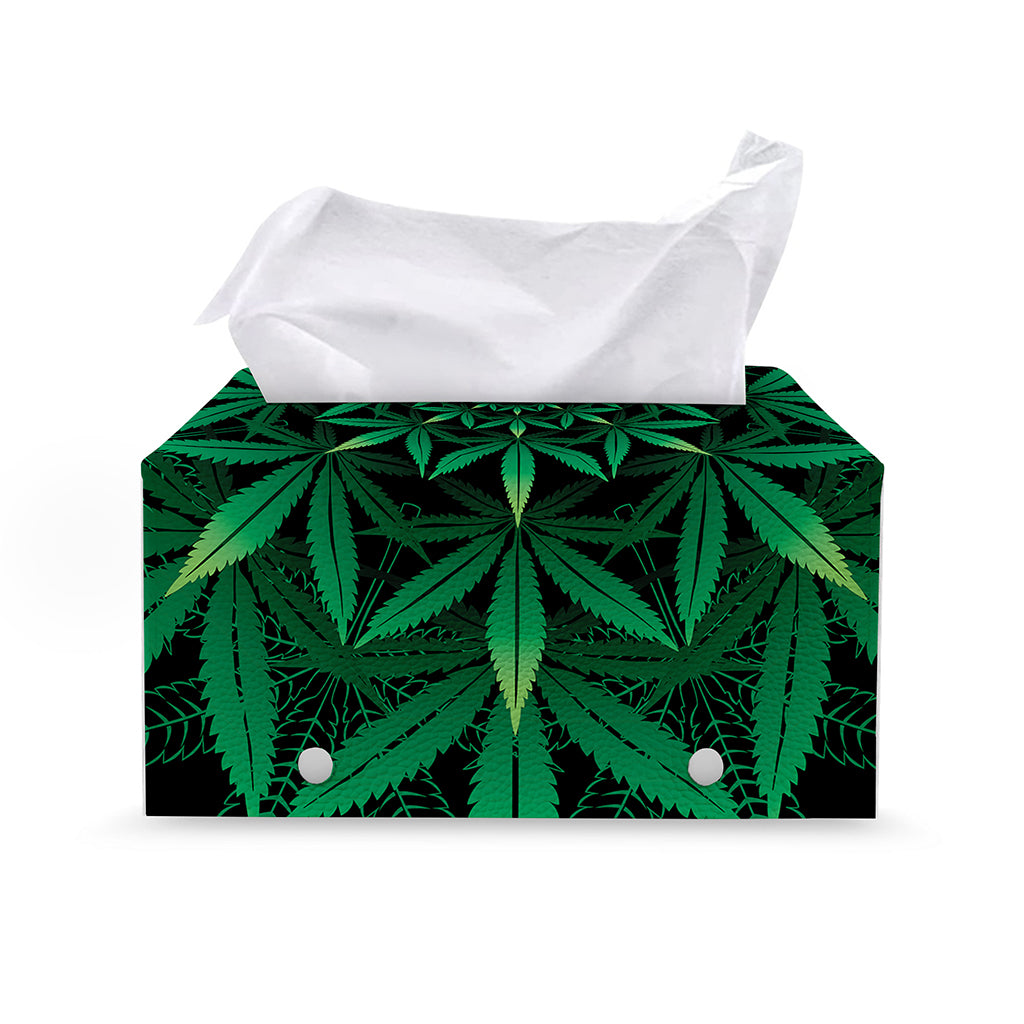 Cannabis Leaf Mandala Print Leather Tissue Box Cover