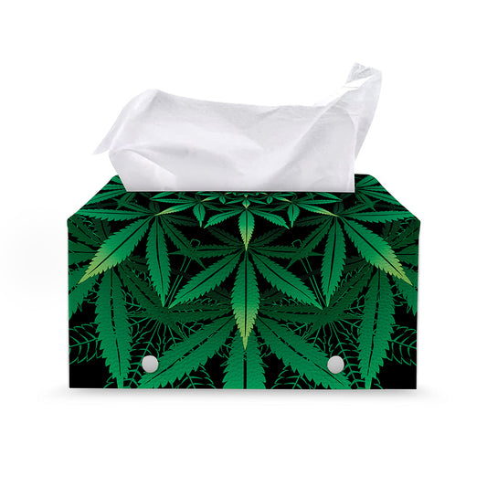 Cannabis Leaf Mandala Print Leather Tissue Box Cover