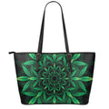 Cannabis Leaf Mandala Print Leather Tote Bag With Zipper