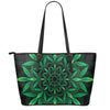 Cannabis Leaf Mandala Print Leather Tote Bag