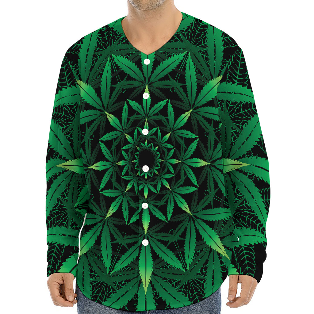 Cannabis Leaf Mandala Print Long Sleeve Baseball Jersey