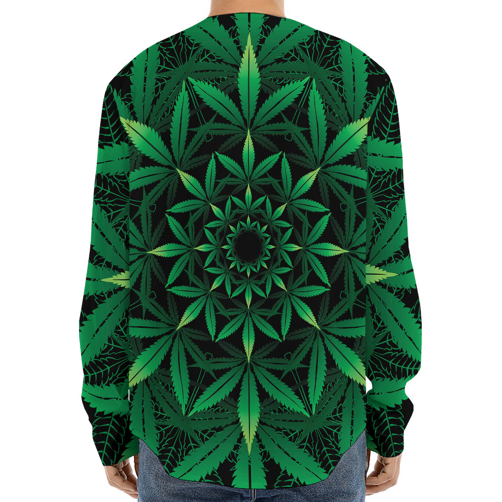 Cannabis Leaf Mandala Print Long Sleeve Baseball Jersey