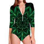 Cannabis Leaf Mandala Print Long Sleeve Swimsuit