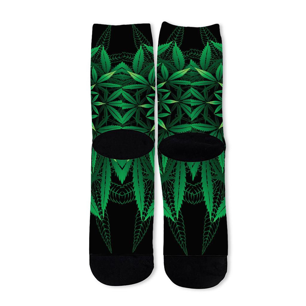 Cannabis Leaf Mandala Print Long Socks