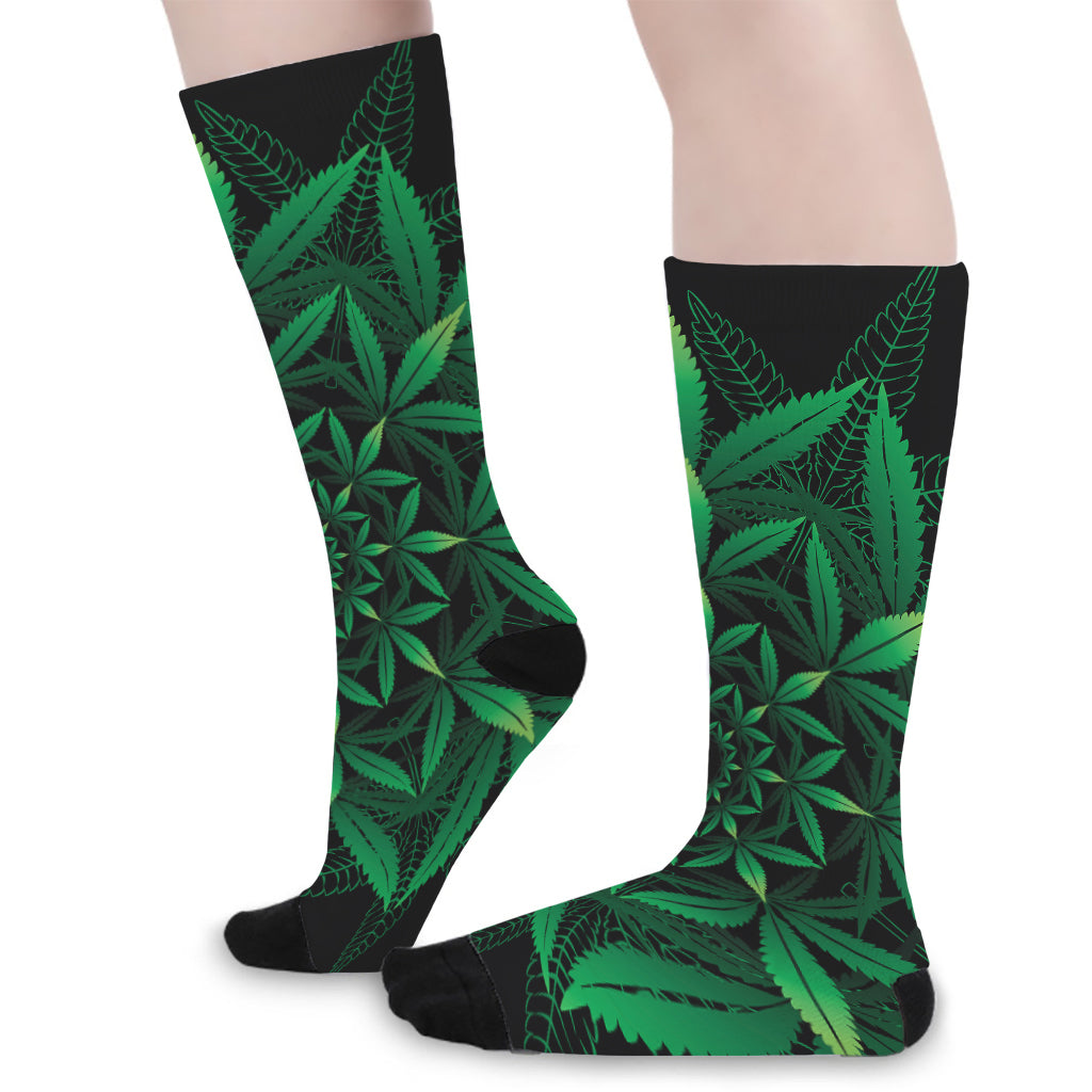 Cannabis Leaf Mandala Print Long Socks