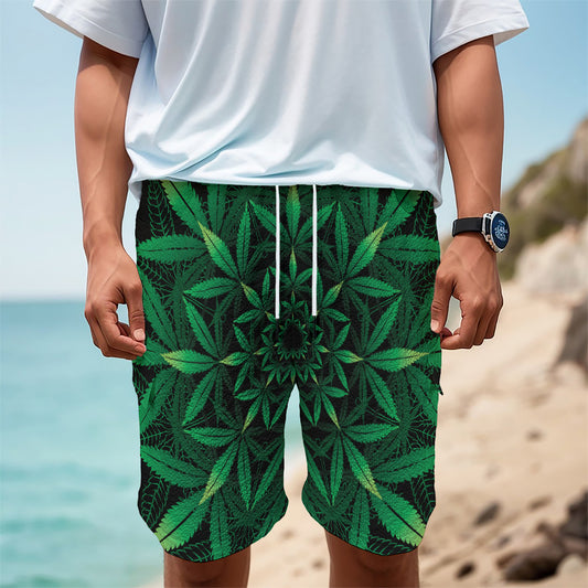 Cannabis Leaf Mandala Print Men's Cargo Shorts