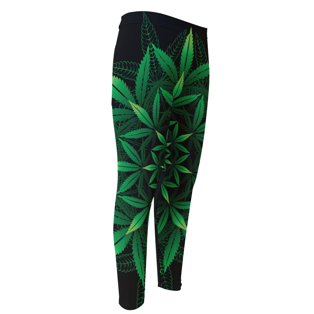 Cannabis Leaf Mandala Print Men's Compression Pants