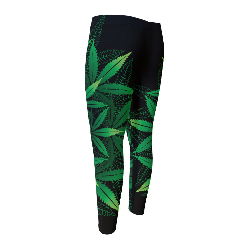 Cannabis Leaf Mandala Print Men's Compression Pants