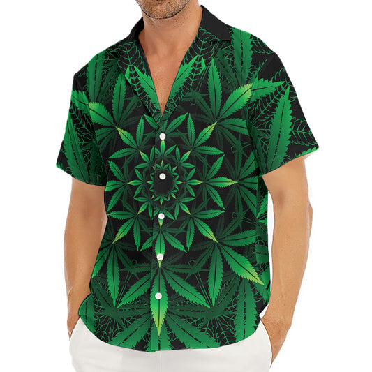 Cannabis Leaf Mandala Print Men's Deep V-Neck Shirt