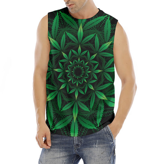 Cannabis Leaf Mandala Print Men's Fitness Tank Top