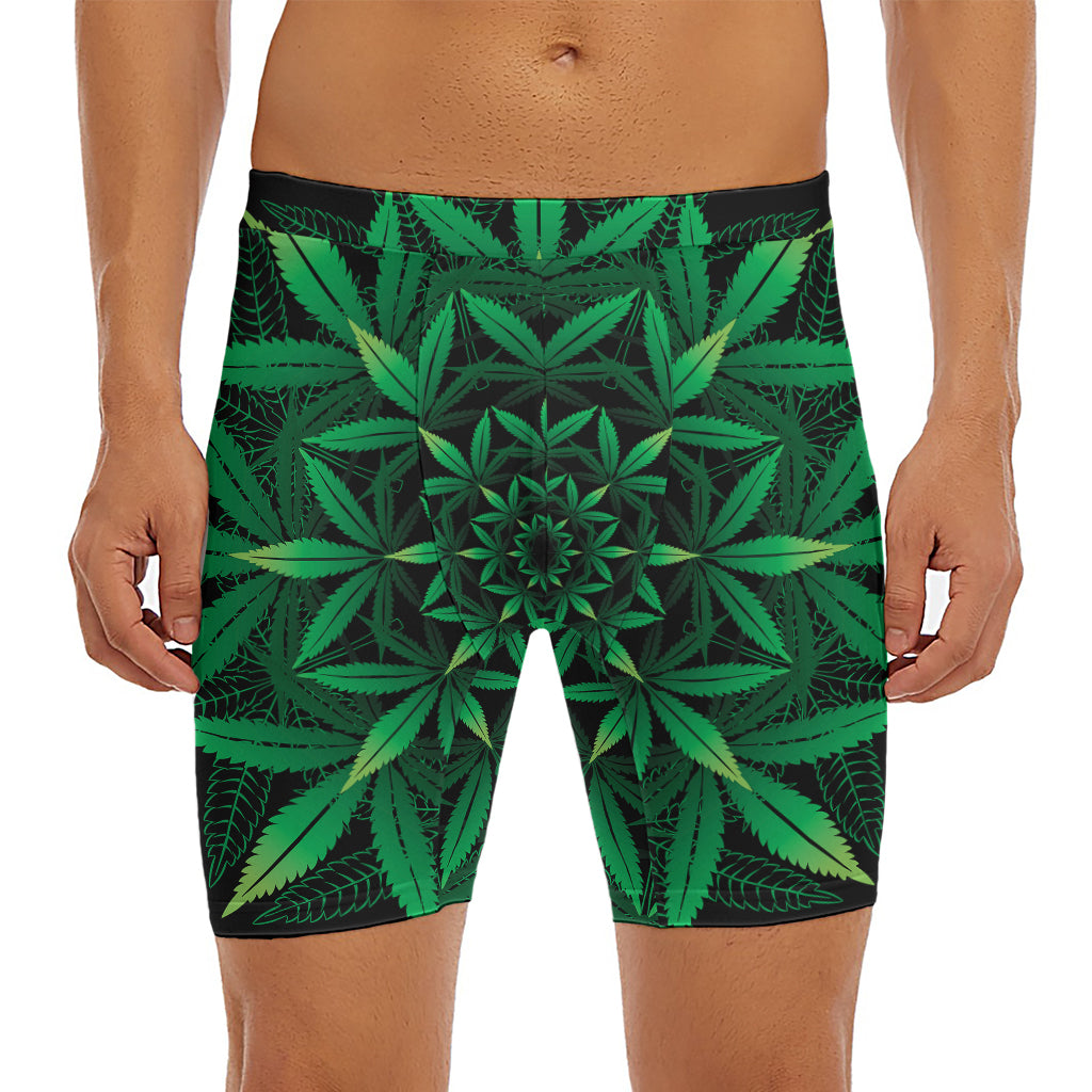 Cannabis Leaf Mandala Print Men's Long Boxer Briefs