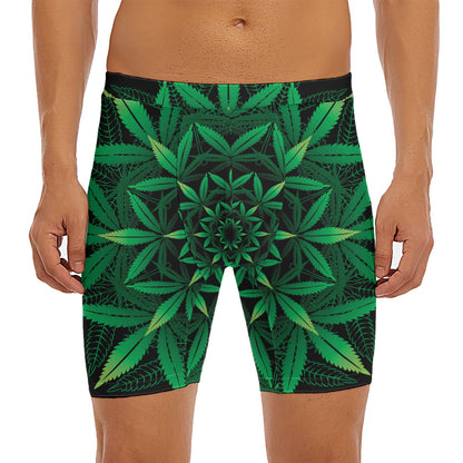Cannabis Leaf Mandala Print Men's Long Boxer Briefs