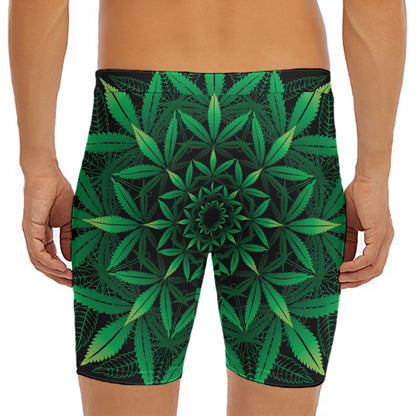 Cannabis Leaf Mandala Print Men's Long Boxer Briefs