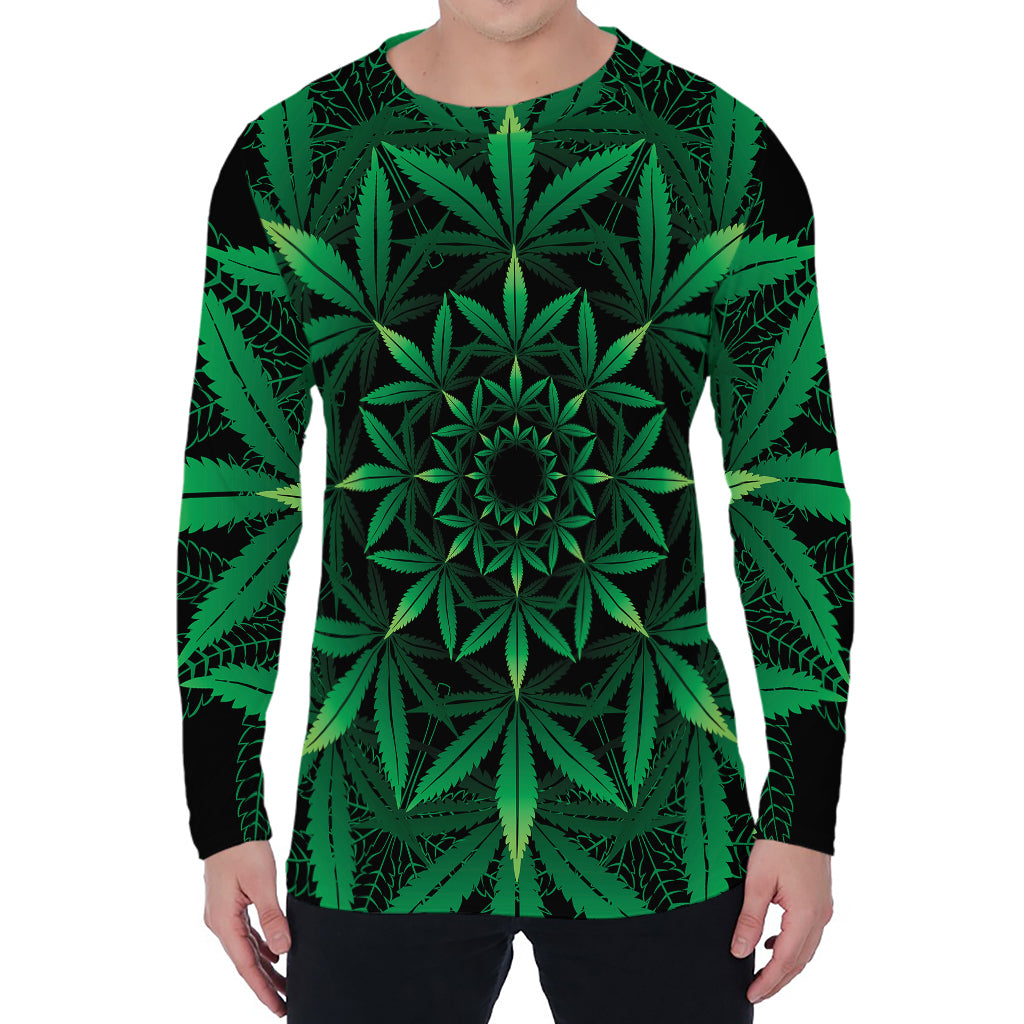 Cannabis Leaf Mandala Print Men's Long Sleeve T-Shirt