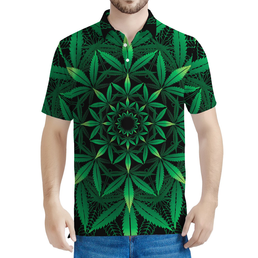 Cannabis Leaf Mandala Print Men's Polo Shirt