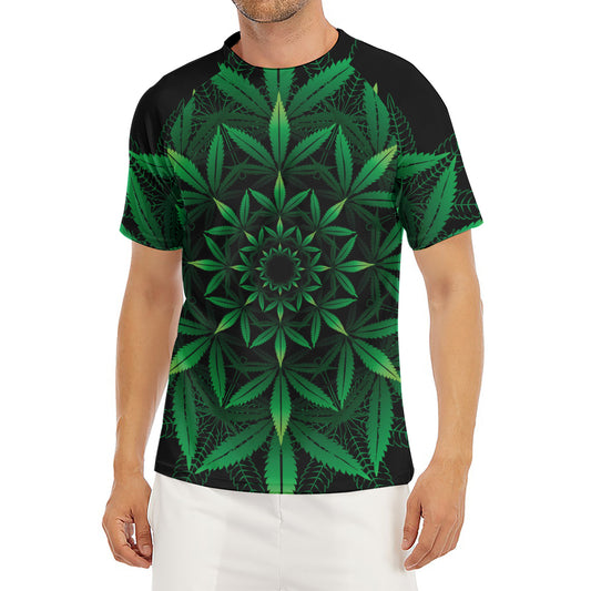 Cannabis Leaf Mandala Print Men's Short Sleeve Rash Guard