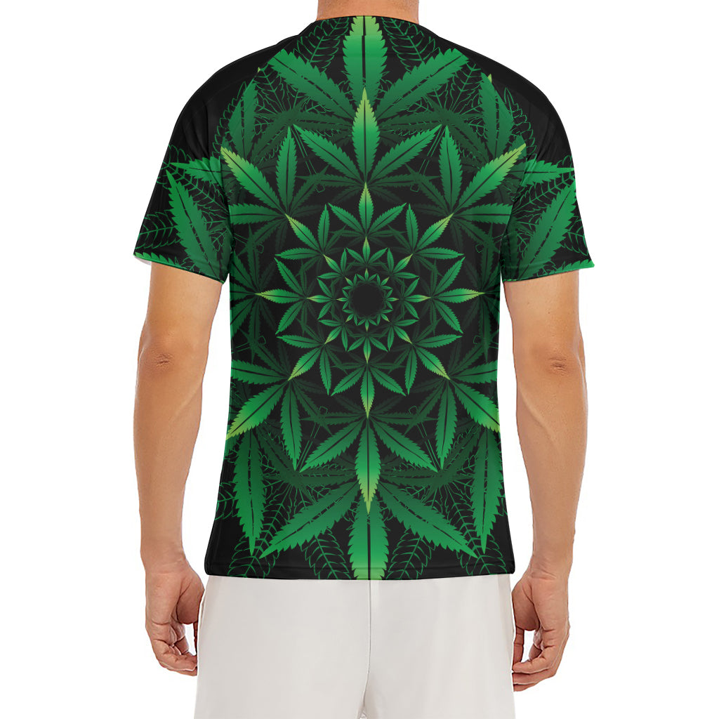 Cannabis Leaf Mandala Print Men's Short Sleeve Rash Guard